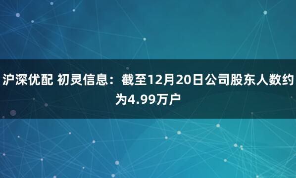 沪深优配 初灵信息：截至12月20日公司股东人数约为4.99万户